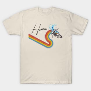 Retro 70s/80s Style Rainbow Surfing Wave Hawaii T-Shirt